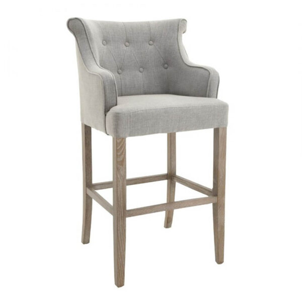 Upholstered Barstool with Matte Light Wooden Legs