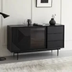 Black Modern Sideboard Buffet with Tempered Glass - Image 2