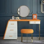 White & Orange Vanity Sideboard with Mirror and Storage