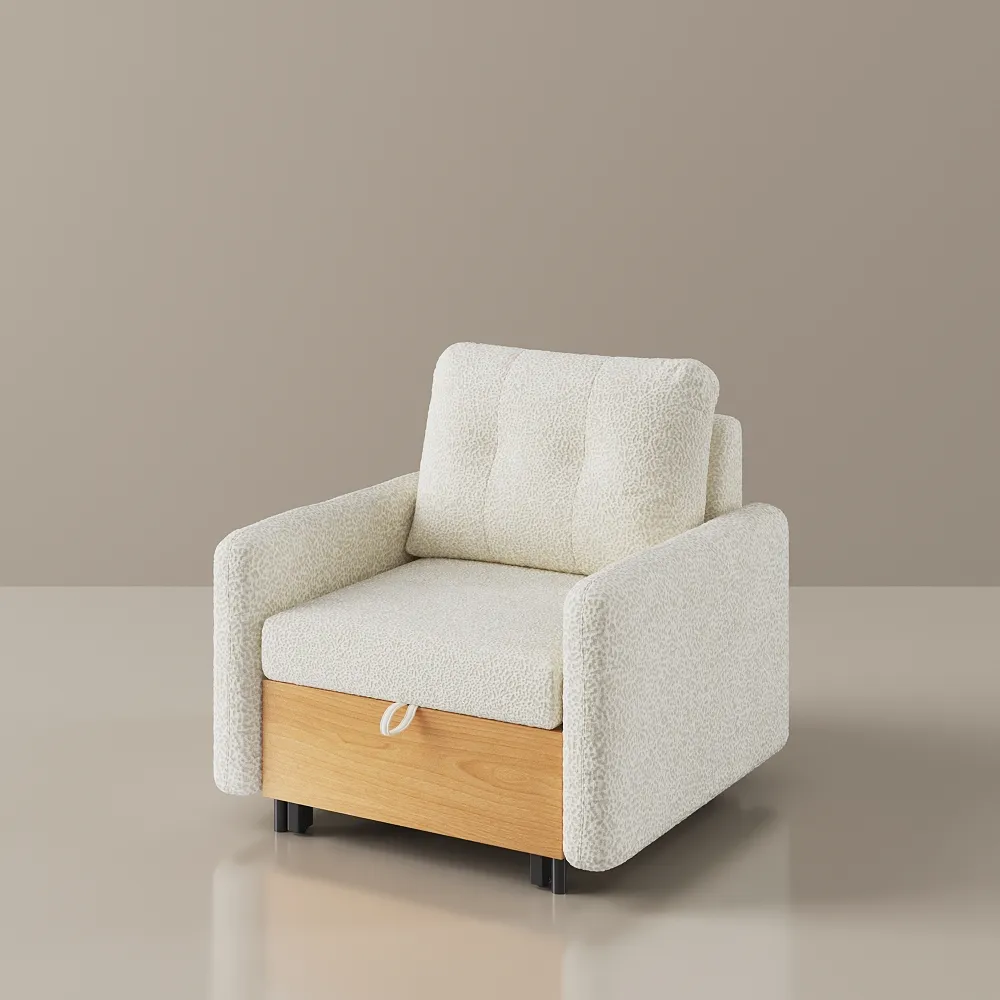 Modern-White-Sleeper-Chair-1.webp Modern White Sleeper Chair with Wood Base - Image 1