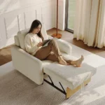 Modern White Sleeper Chair with Wood Base - Image 5