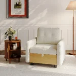 Modern White Sleeper Chair with Wood Base - Image 9