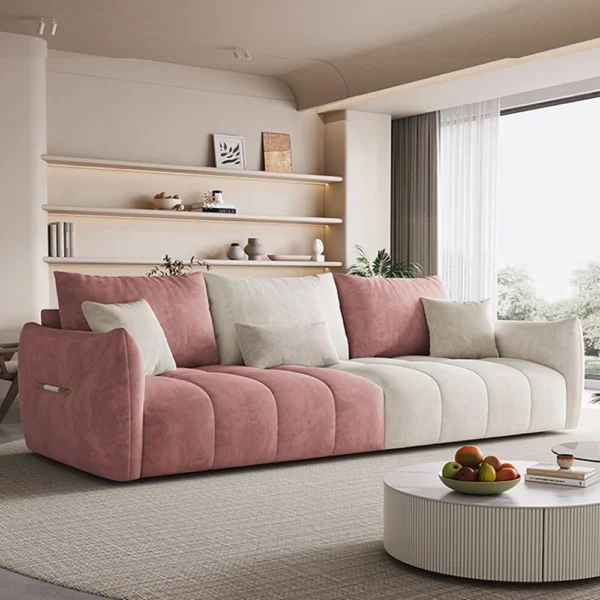 Cream & Grey Velvet Sectional Sofa
