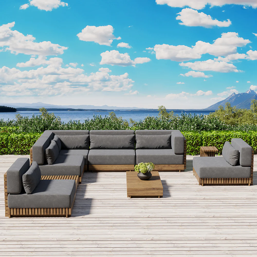 Patio-Teak-Wood-9-Piece-Sofa-Set-With-Coffee-Table-And-Pillow-9.webp Miami Patio Wood 9 Piece Sofa Set - Image 1