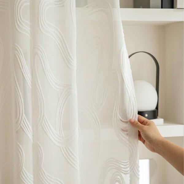 Elegant White Jacquard Net Sheer Curtains with Wavy Design – Complete Installation Set, Starting at 99 AEDsqm