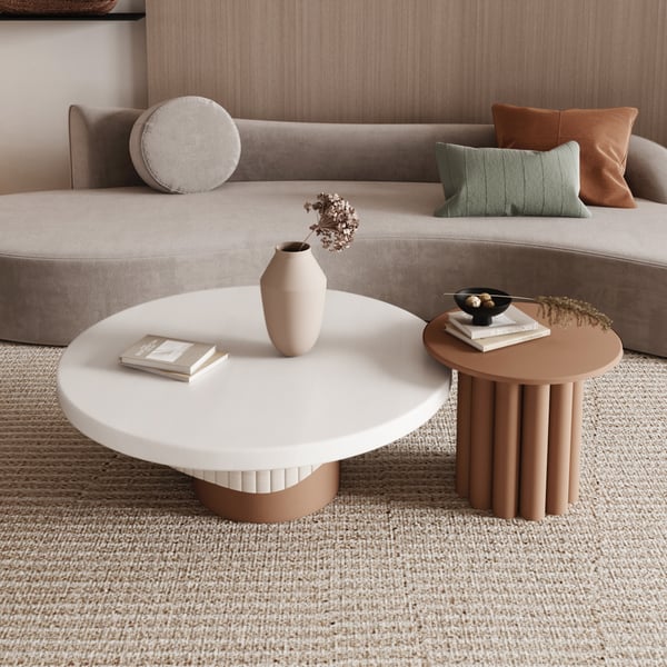 Camel 2-Piece Round Wood Coffee Table Set