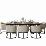 Black Metal Base Dining Table with 6 Upholstered Chairs- Limited Factory Clearance Offer